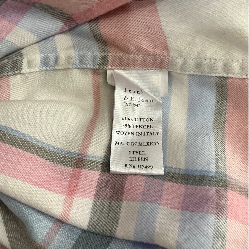 Frank & Eileen Eileen Italian Cashmere Touch Plaid Shirt Pink Blue Gray Small - Picture 9 of 10